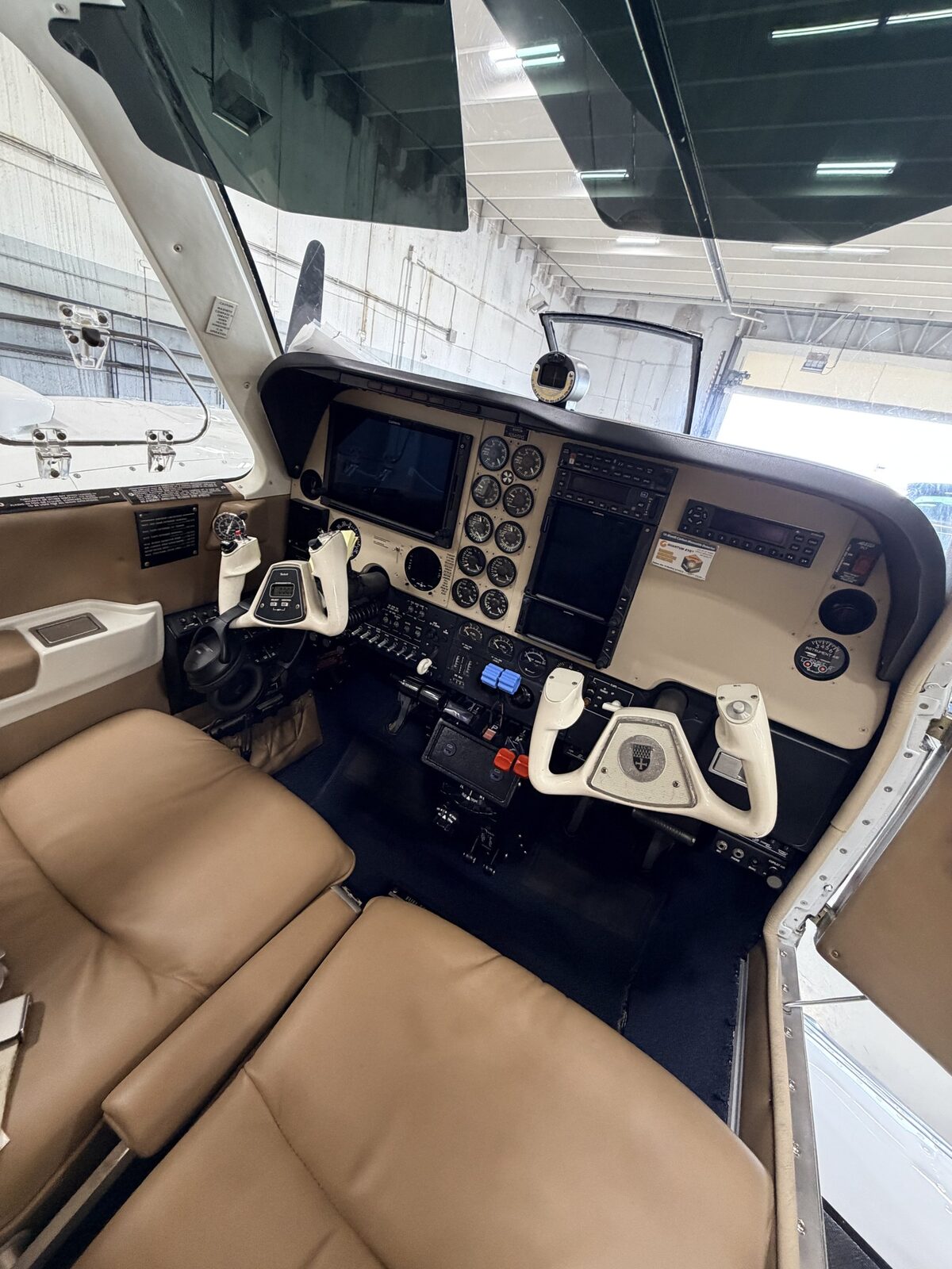 After: Baron 58 cabin detail view showing cockpit, seats, and instrument panel following the reset