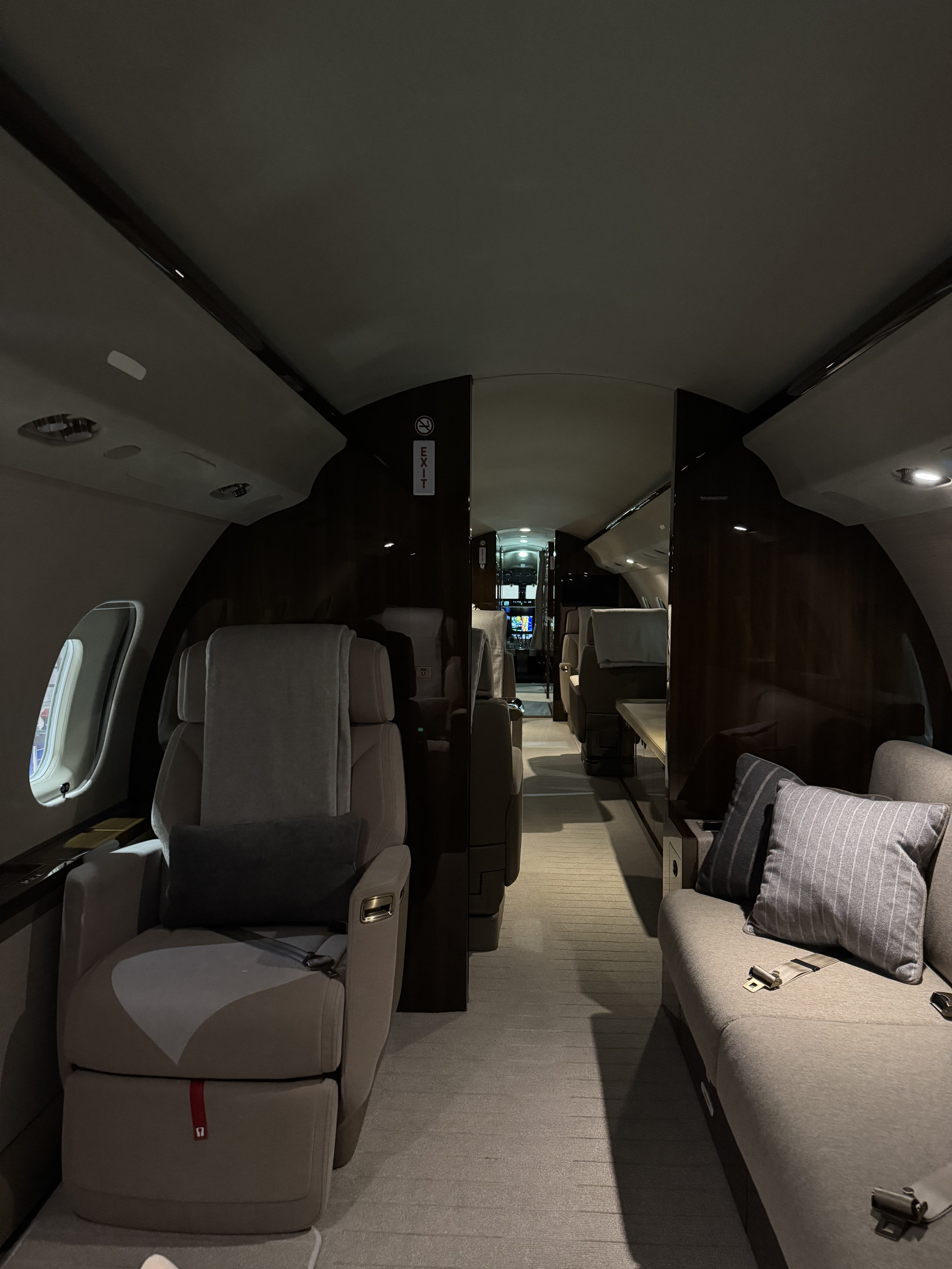 Heavy jet interior aft cabin galley leather seating detailing Chicago