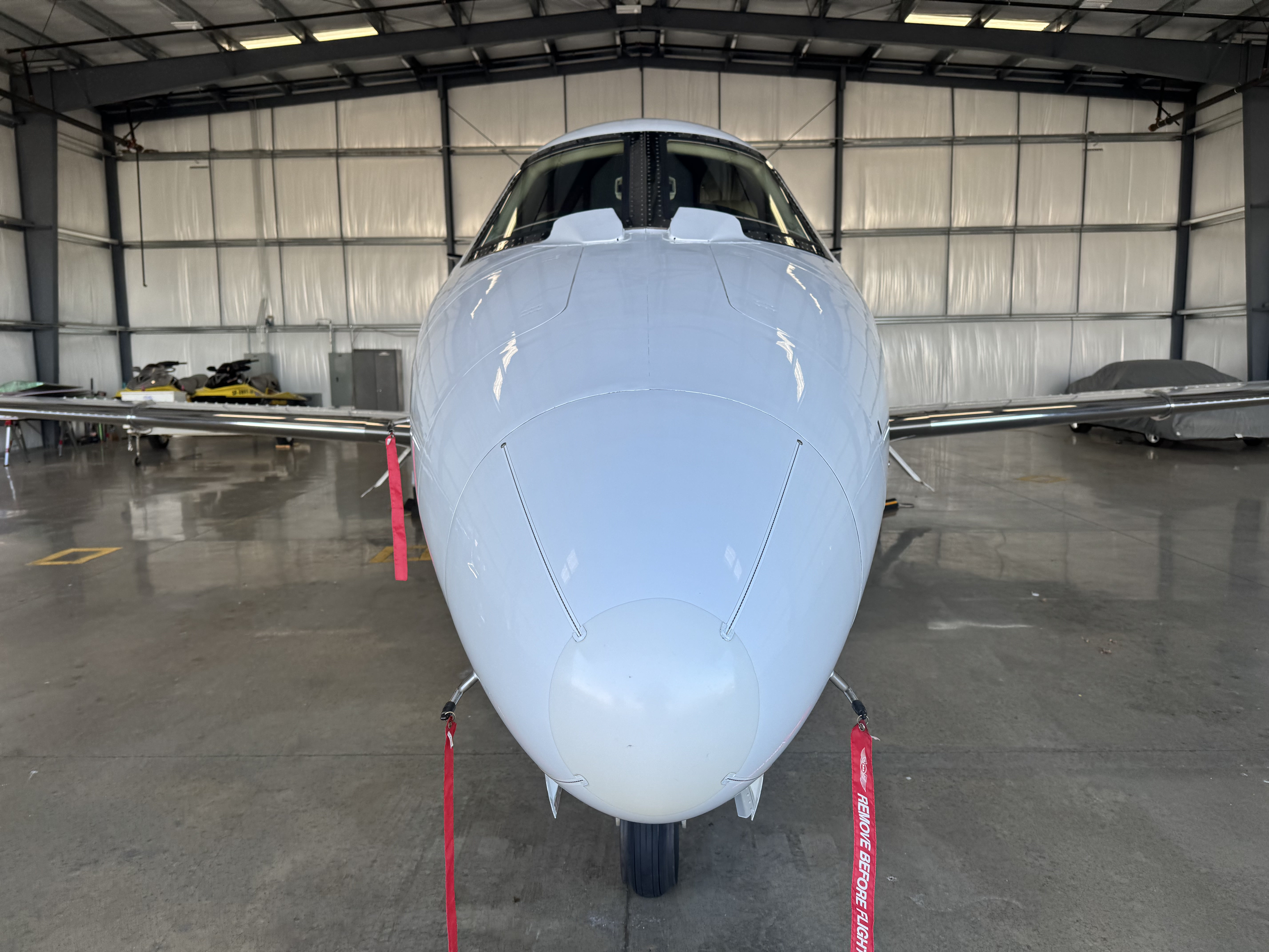 Heavy jet front nose exterior detailing in hangar Chicago