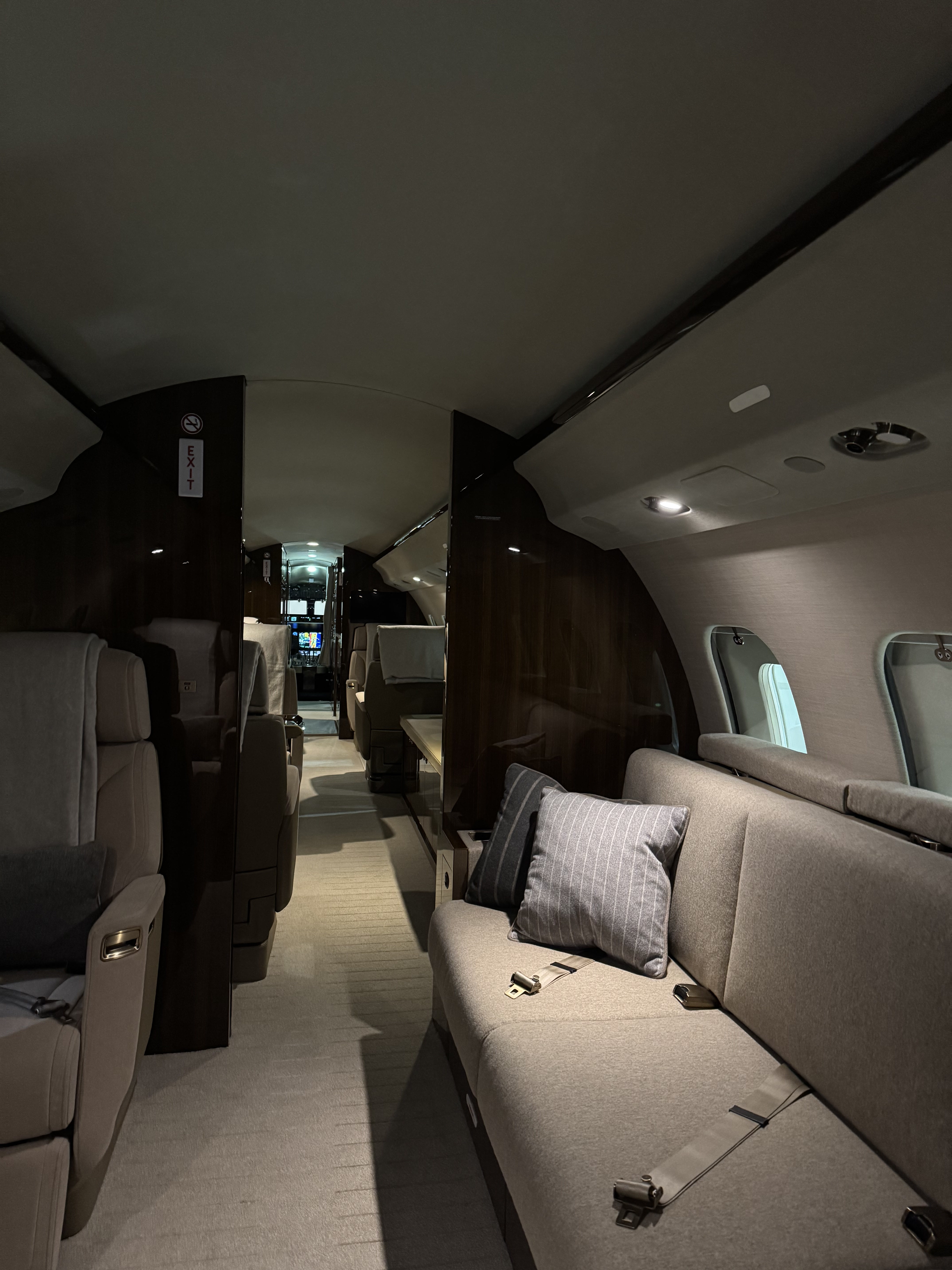 Light jet interior forward cabin leather seating detailing Chicago