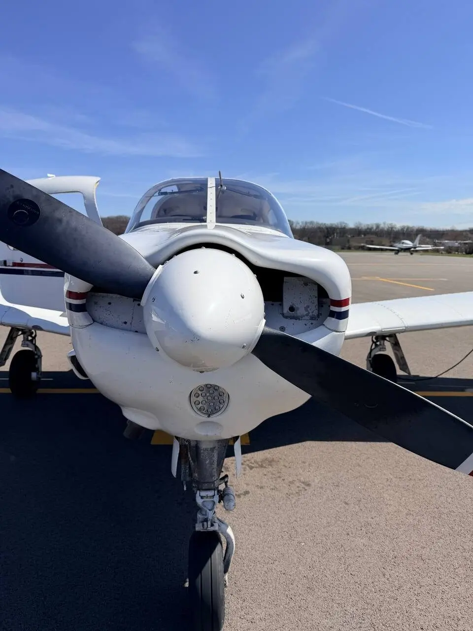 Before: oil marking on the Piper Arrow propeller surface