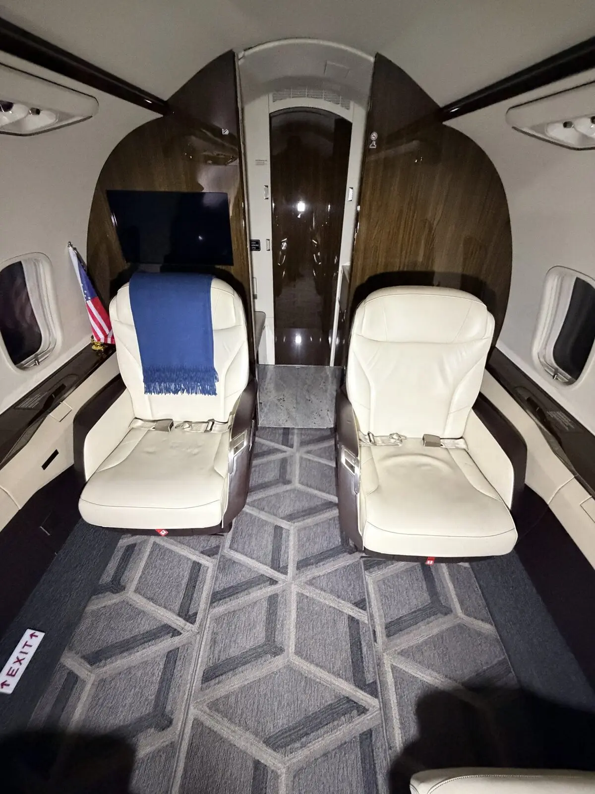 Before: forward cabin and carpet presentation before interior service on Challenger 300