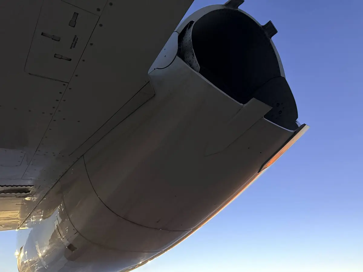 Cessna Citation X engine nacelle and polished cowling at golden hour after exterior wash at Kalamazoo KAZO