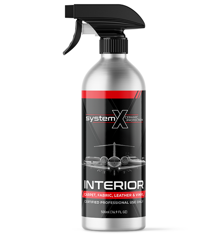 System X Interior ceramic coating spray bottle for aircraft cabin surfaces